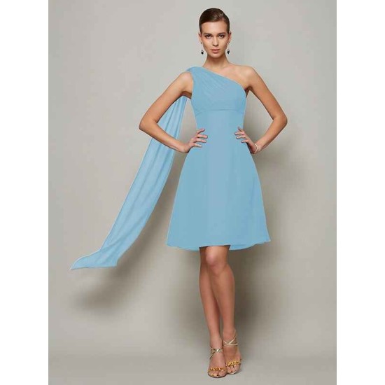 Classy Sleeveless One Shoulders Pleats Short Chiffon Bridesmaid Dresses