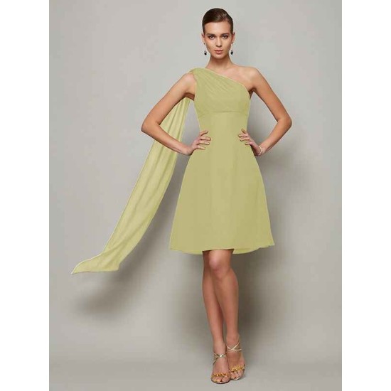 Classy Sleeveless One Shoulders Pleats Short Chiffon Bridesmaid Dresses