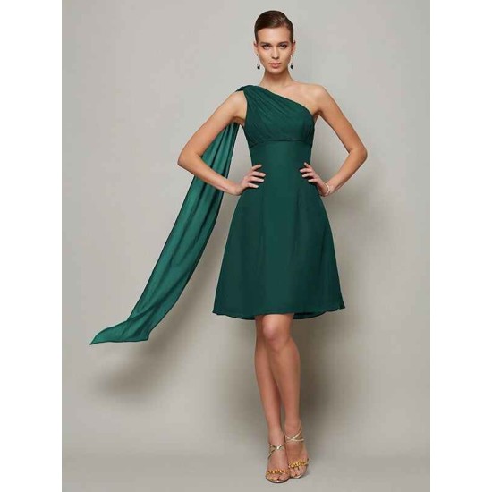 Classy Sleeveless One Shoulders Pleats Short Chiffon Bridesmaid Dresses