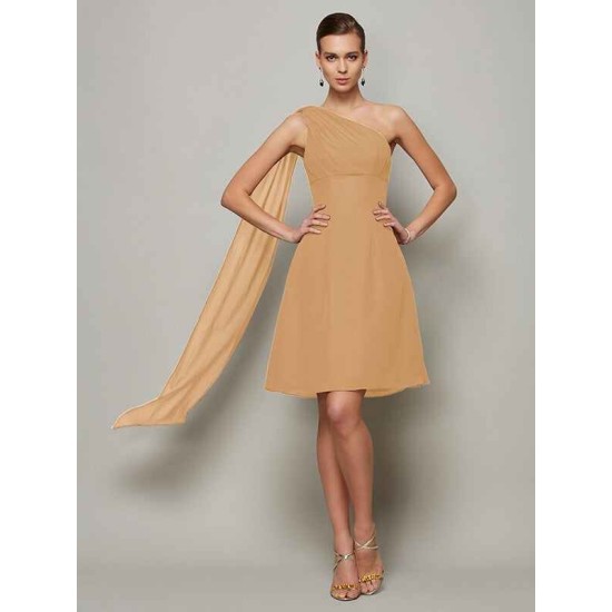 Classy Sleeveless One Shoulders Pleats Short Chiffon Bridesmaid Dresses