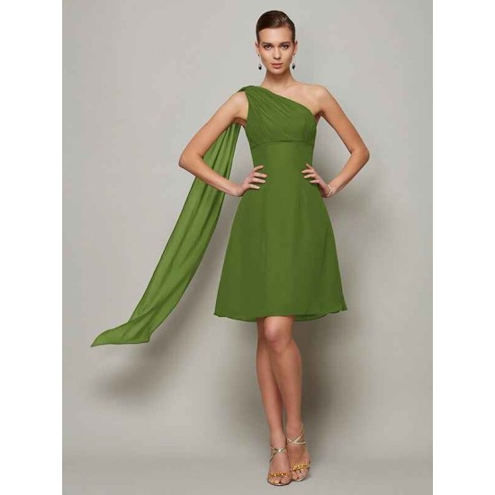 Classy Sleeveless One Shoulders Pleats Short Chiffon Bridesmaid Dresses
