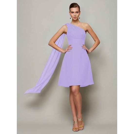 Classy Sleeveless One Shoulders Pleats Short Chiffon Bridesmaid Dresses