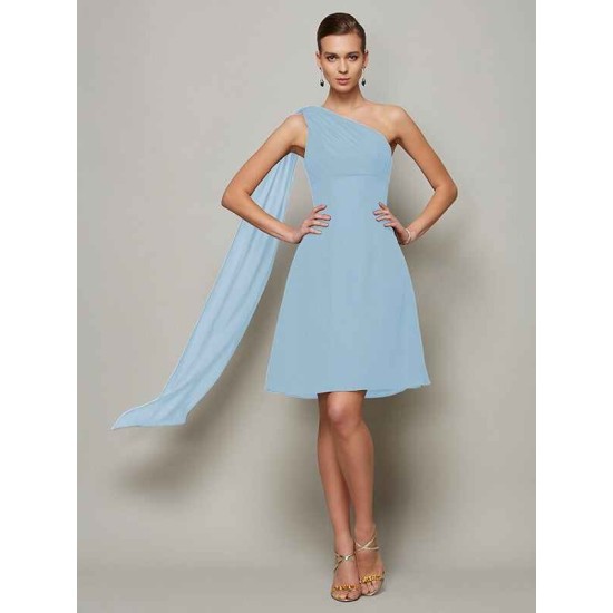 Classy Sleeveless One Shoulders Pleats Short Chiffon Bridesmaid Dresses