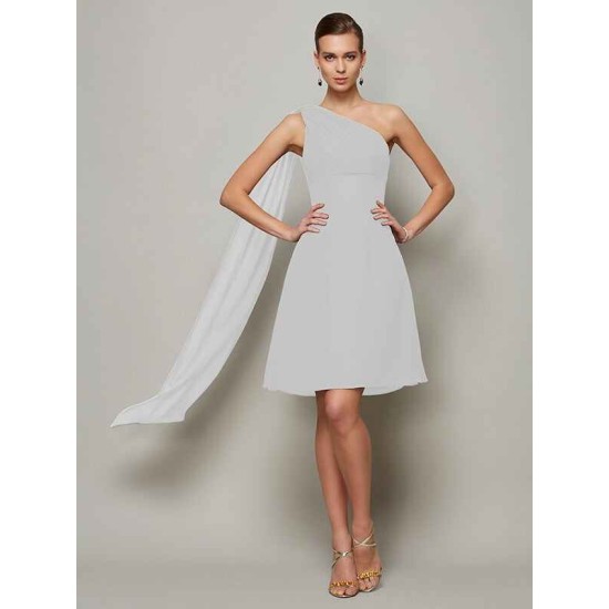 Classy Sleeveless One Shoulders Pleats Short Chiffon Bridesmaid Dresses