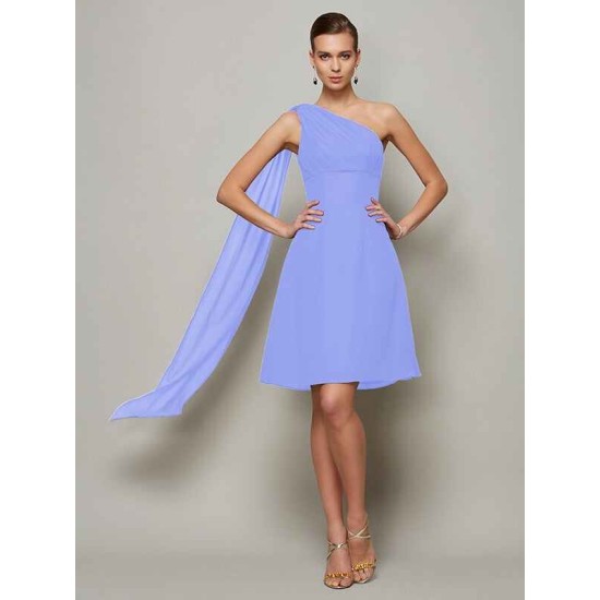 Classy Sleeveless One Shoulders Pleats Short Chiffon Bridesmaid Dresses