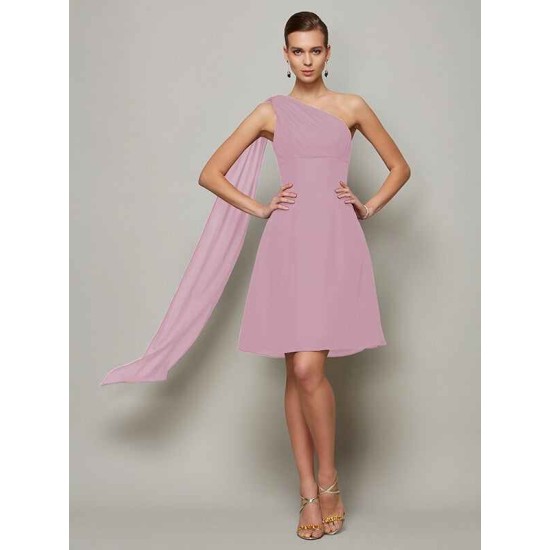 Classy Sleeveless One Shoulders Pleats Short Chiffon Bridesmaid Dresses