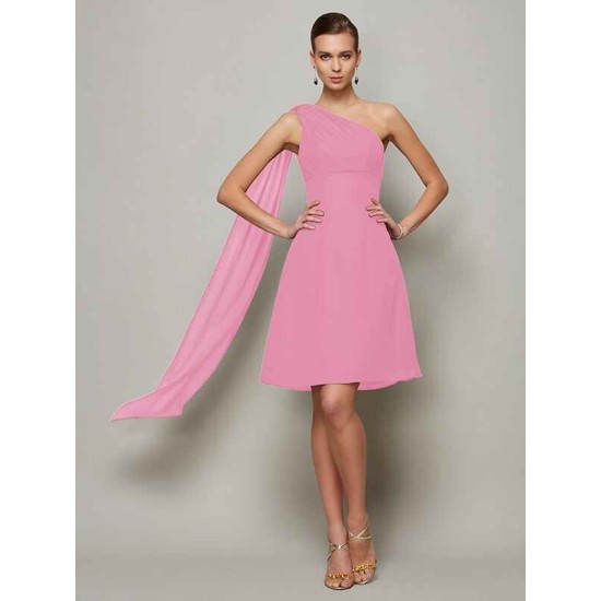 Classy Sleeveless One Shoulders Pleats Short Chiffon Bridesmaid Dresses