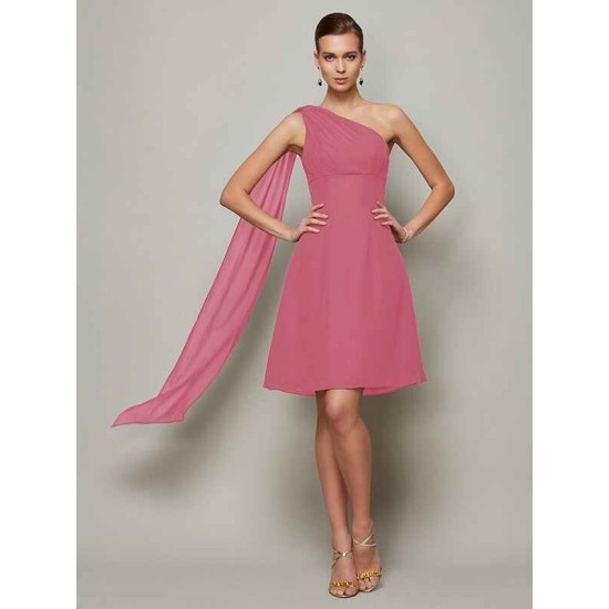 Classy Sleeveless One Shoulders Pleats Short Chiffon Bridesmaid Dresses