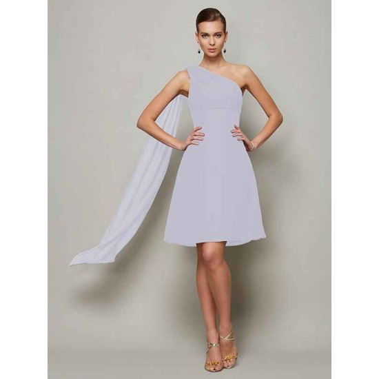 Classy Sleeveless One Shoulders Pleats Short Chiffon Bridesmaid Dresses