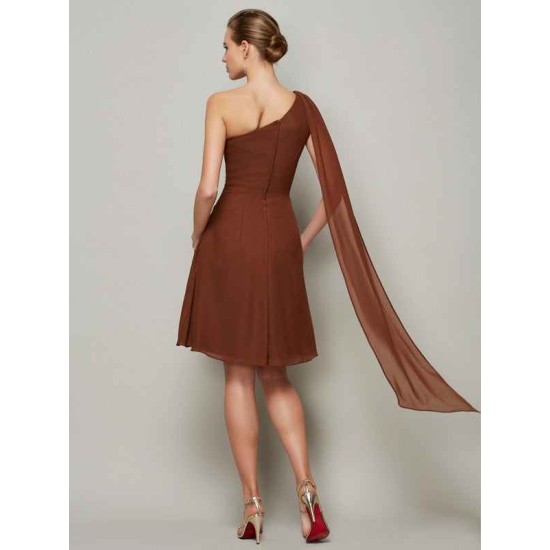 Classy Sleeveless One Shoulders Pleats Short Chiffon Bridesmaid Dresses