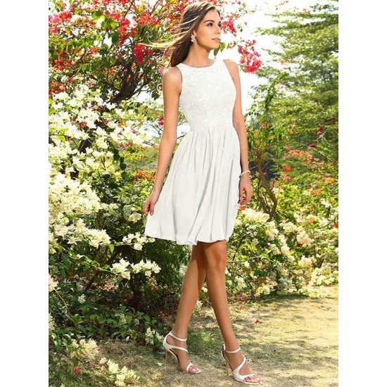 Modern Bateau Applique Sleeveless Short Chiffon Bridesmaid Dresses