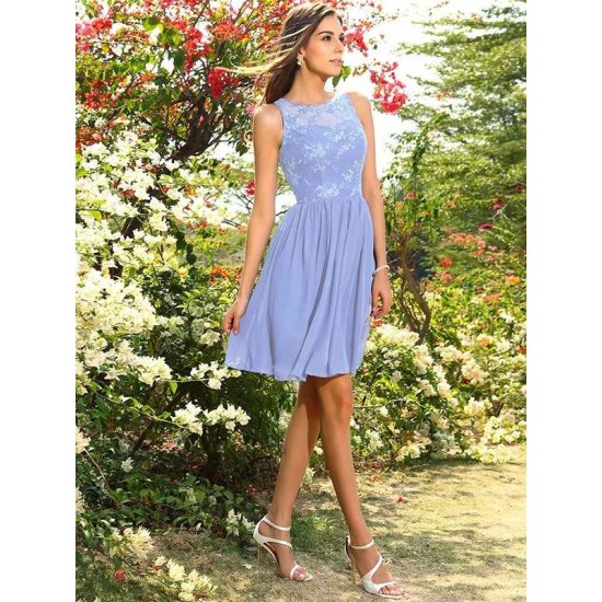 Modern Bateau Applique Sleeveless Short Chiffon Bridesmaid Dresses