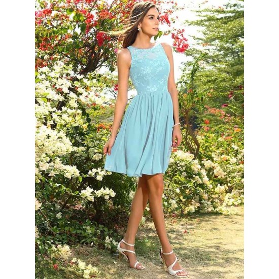 Modern Bateau Applique Sleeveless Short Chiffon Bridesmaid Dresses