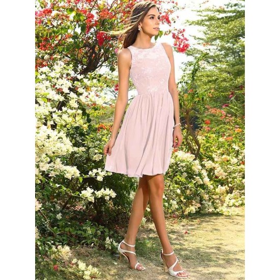 Modern Bateau Applique Sleeveless Short Chiffon Bridesmaid Dresses