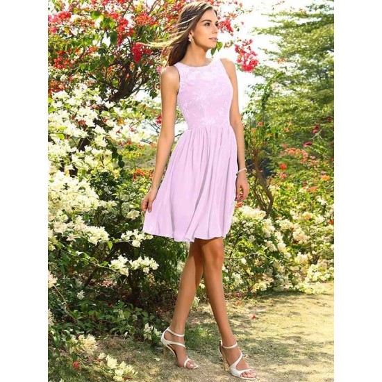 Modern Bateau Applique Sleeveless Short Chiffon Bridesmaid Dresses