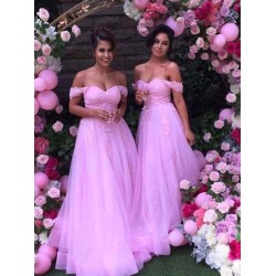 Charming Off-the-Shoulder Sleeveless Applique Tulle Bridesmaid Dresses