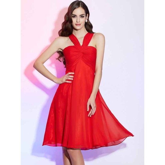Charming Halter Sleeveless Pleats Short Chiffon Bridesmaid Dresses
