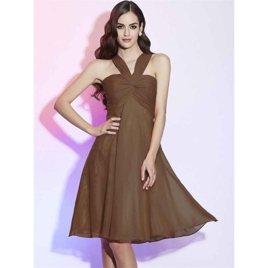 Charming Halter Sleeveless Pleats Short Chiffon Bridesmaid Dresses
