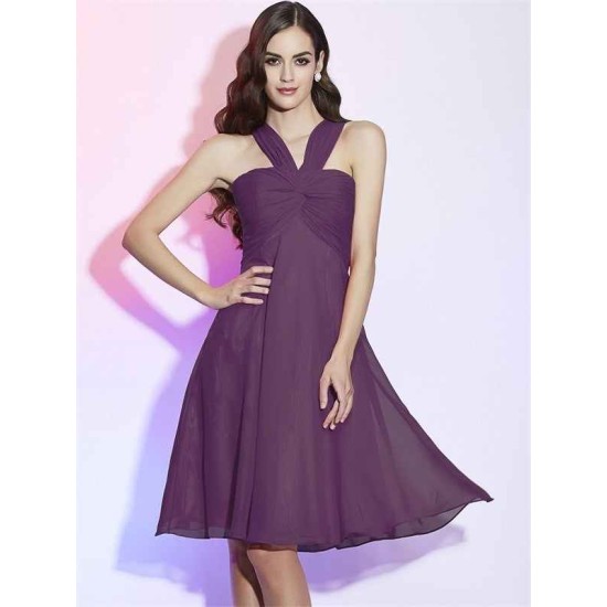 Charming Halter Sleeveless Pleats Short Chiffon Bridesmaid Dresses