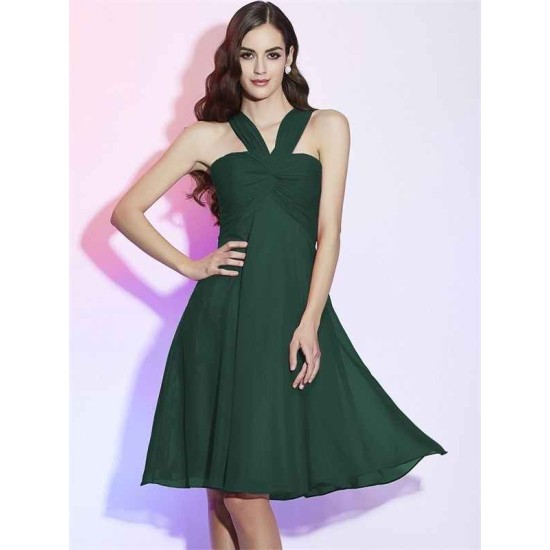 Charming Halter Sleeveless Pleats Short Chiffon Bridesmaid Dresses