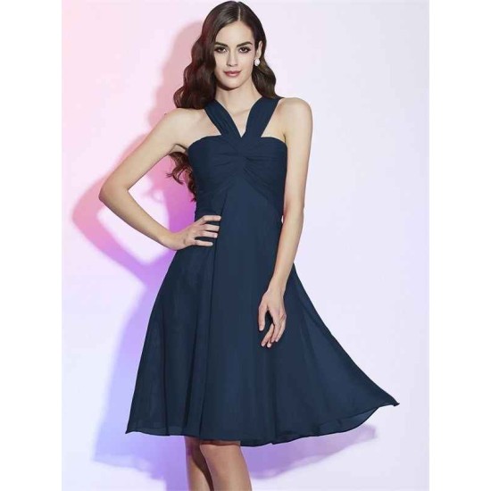 Charming Halter Sleeveless Pleats Short Chiffon Bridesmaid Dresses