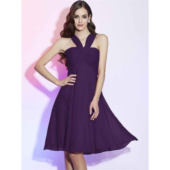 Charming Halter Sleeveless Pleats Short Chiffon Bridesmaid Dresses