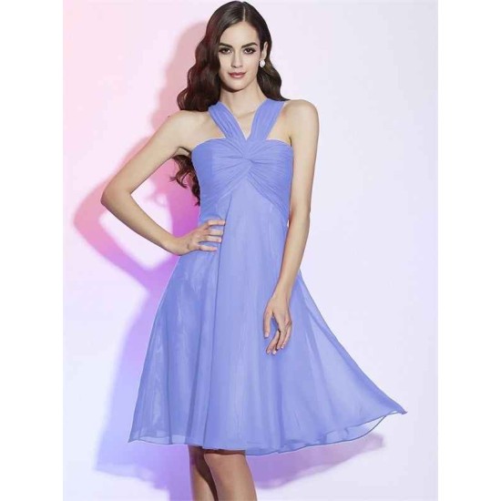 Charming Halter Sleeveless Pleats Short Chiffon Bridesmaid Dresses