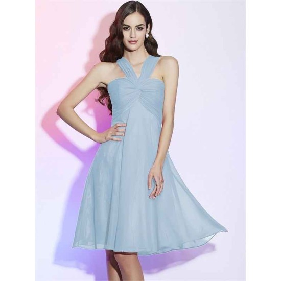 Charming Halter Sleeveless Pleats Short Chiffon Bridesmaid Dresses