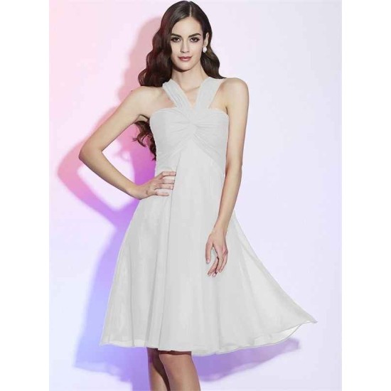 Charming Halter Sleeveless Pleats Short Chiffon Bridesmaid Dresses