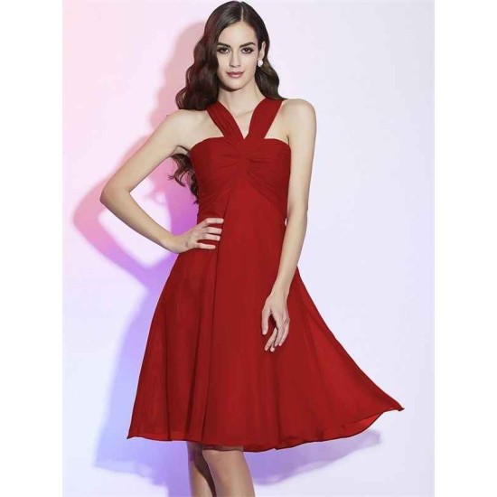 Charming Halter Sleeveless Pleats Short Chiffon Bridesmaid Dresses