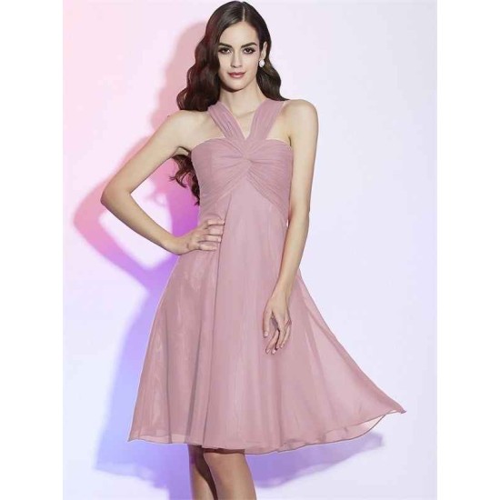 Charming Halter Sleeveless Pleats Short Chiffon Bridesmaid Dresses