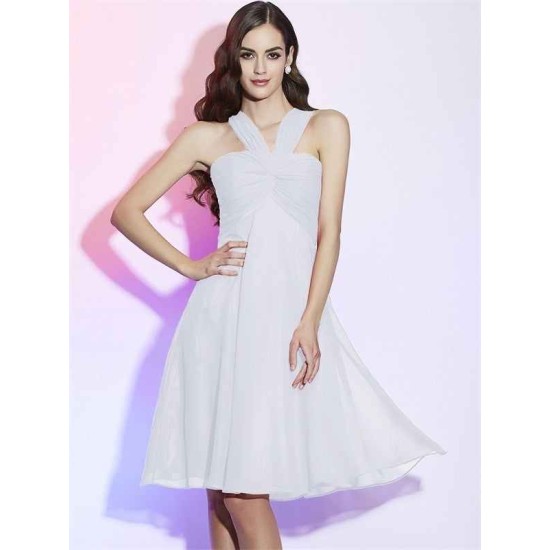 Charming Halter Sleeveless Pleats Short Chiffon Bridesmaid Dresses