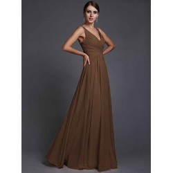 V-Neck Elegant Sleeveless Long Ruffles Chiffon Bridesmaid Dresses