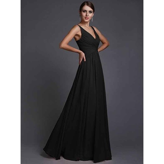 V-Neck Elegant Sleeveless Long Ruffles Chiffon Bridesmaid Dresses