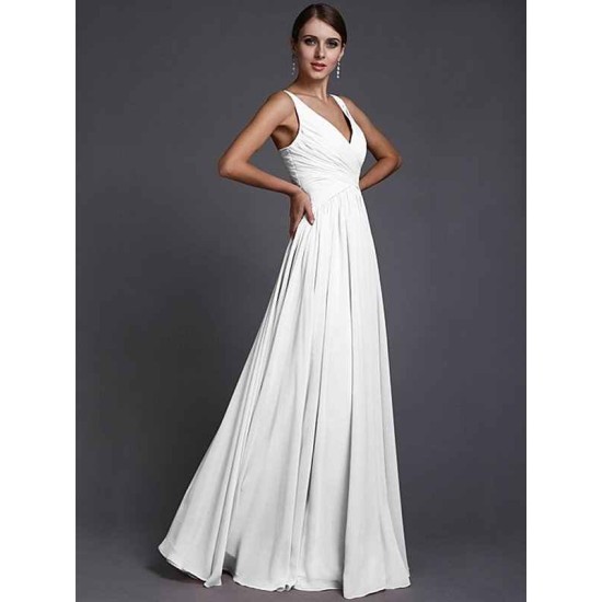 V-Neck Elegant Sleeveless Long Ruffles Chiffon Bridesmaid Dresses