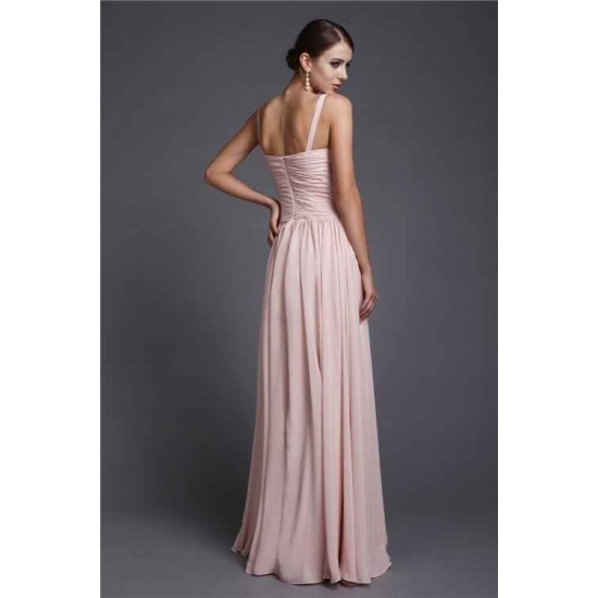 V-Neck Elegant Sleeveless Long Ruffles Chiffon Bridesmaid Dresses