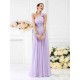 Charming One Shoulder Pleats Hand-Made Flower Sleeveless Long Chiffon Bridesmaid Dresses