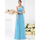 Charming One Shoulder Pleats Hand-Made Flower Sleeveless Long Chiffon Bridesmaid Dresses