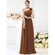 Charming One Shoulder Pleats Hand-Made Flower Sleeveless Long Chiffon Bridesmaid Dresses