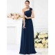 Charming One Shoulder Pleats Hand-Made Flower Sleeveless Long Chiffon Bridesmaid Dresses