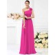 Charming One Shoulder Pleats Hand-Made Flower Sleeveless Long Chiffon Bridesmaid Dresses