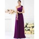 Charming One Shoulder Pleats Hand-Made Flower Sleeveless Long Chiffon Bridesmaid Dresses