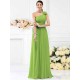 Charming One Shoulder Pleats Hand-Made Flower Sleeveless Long Chiffon Bridesmaid Dresses