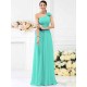 Charming One Shoulder Pleats Hand-Made Flower Sleeveless Long Chiffon Bridesmaid Dresses