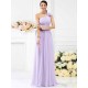 Charming One Shoulder Pleats Hand-Made Flower Sleeveless Long Chiffon Bridesmaid Dresses