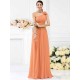 Charming One Shoulder Pleats Hand-Made Flower Sleeveless Long Chiffon Bridesmaid Dresses