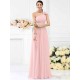 Charming One Shoulder Pleats Hand-Made Flower Sleeveless Long Chiffon Bridesmaid Dresses