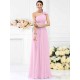 Charming One Shoulder Pleats Hand-Made Flower Sleeveless Long Chiffon Bridesmaid Dresses