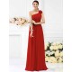 Charming One Shoulder Pleats Hand-Made Flower Sleeveless Long Chiffon Bridesmaid Dresses