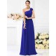 Charming One Shoulder Pleats Hand-Made Flower Sleeveless Long Chiffon Bridesmaid Dresses
